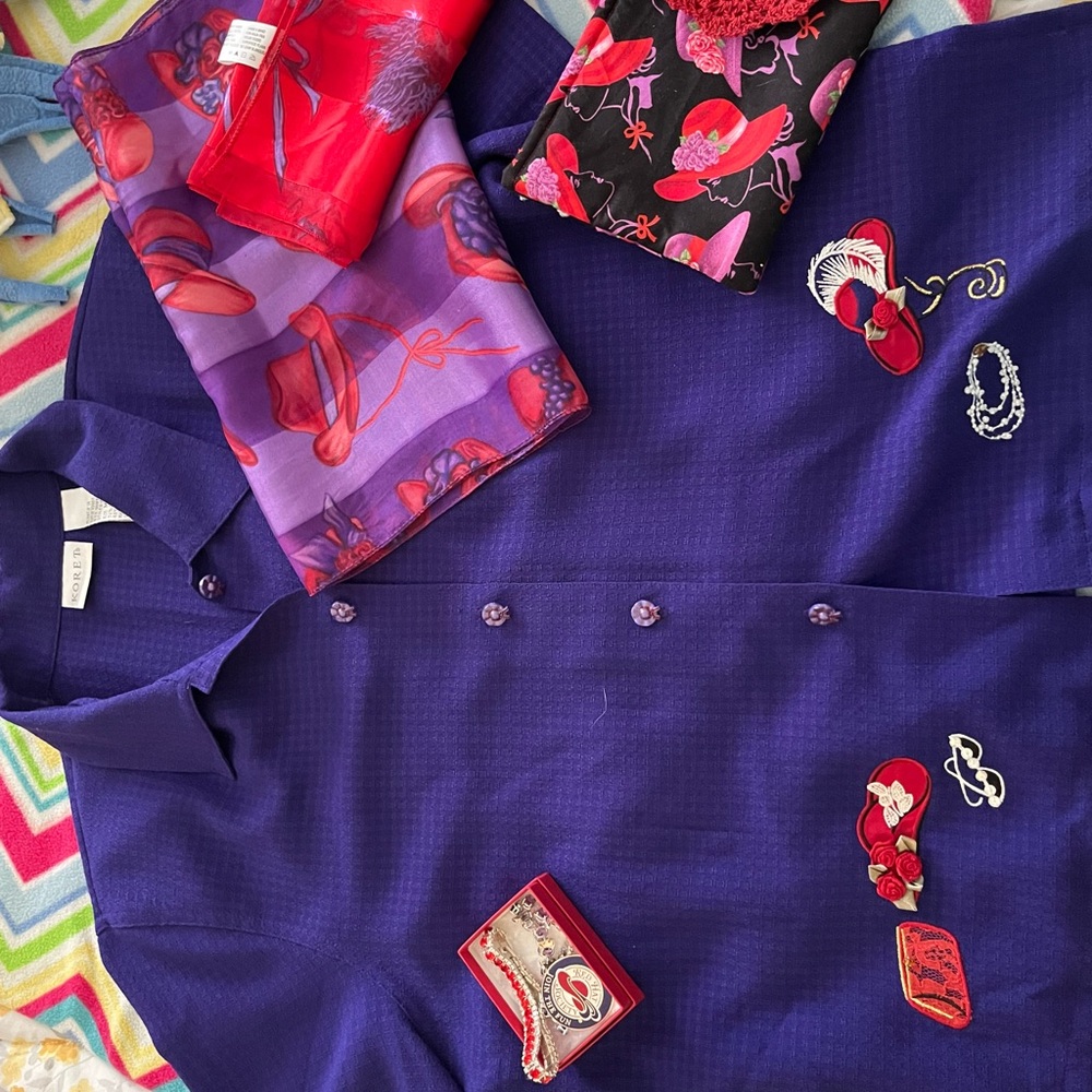 Hat Hat Lady bundle           Purple Button-Up Shirt with Embroidered Details